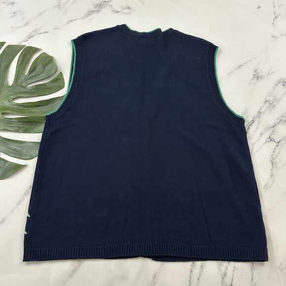 Koret Womens Vintage 90s Sweater Vest Size L Navy Blue Green Floral Embroidered - Picture 6 of 9